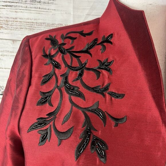 Victor Costa Occasion Blazer Jacket size Medium Dark Red Silk Beading Wedding - Picture 4 of 13